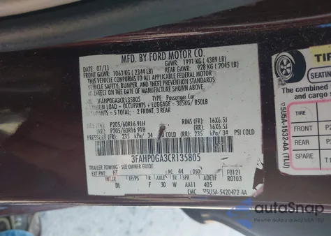 2012 Ford Fusion S from USA, damaged, VIN 3FAHP0GA3CR135805